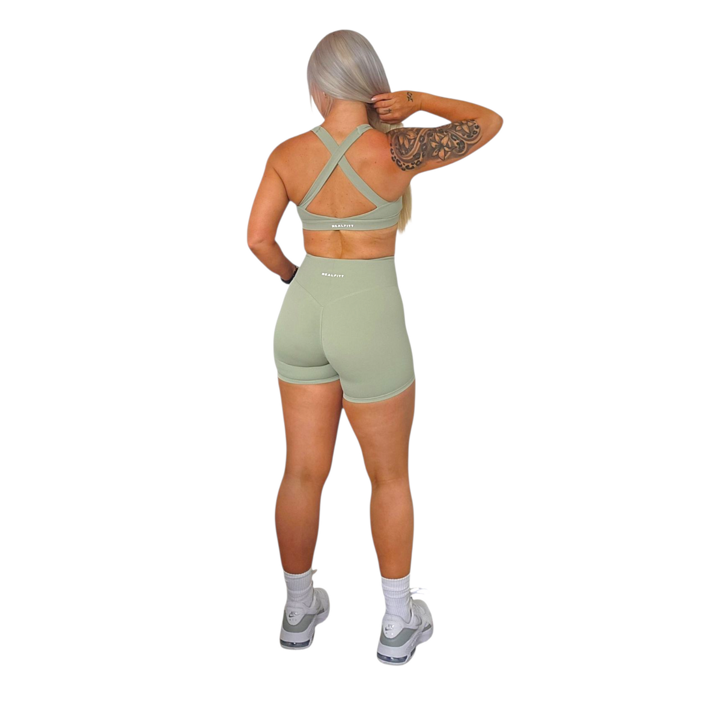 NSV Self Care High-Waisted Non-Visible Scrunch Shorts in Matcha