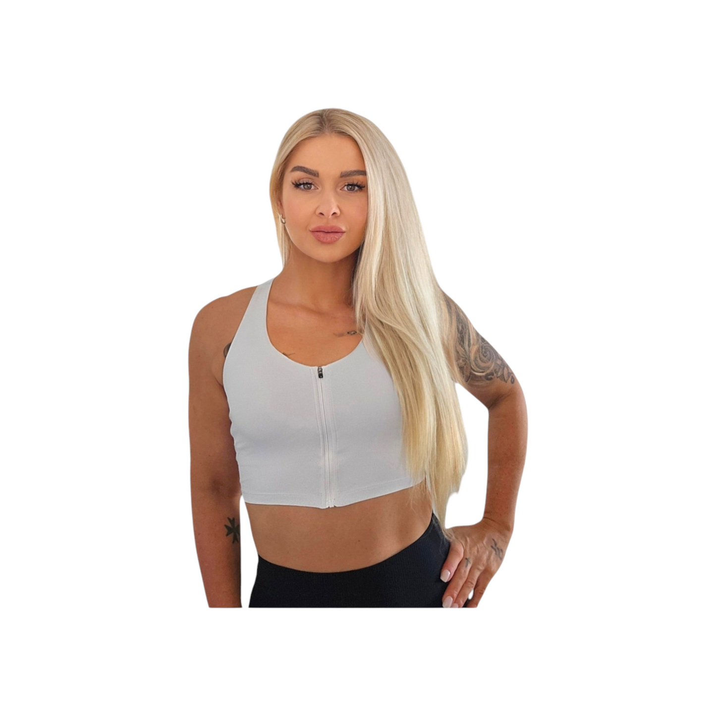 Zip Up Crop Top White