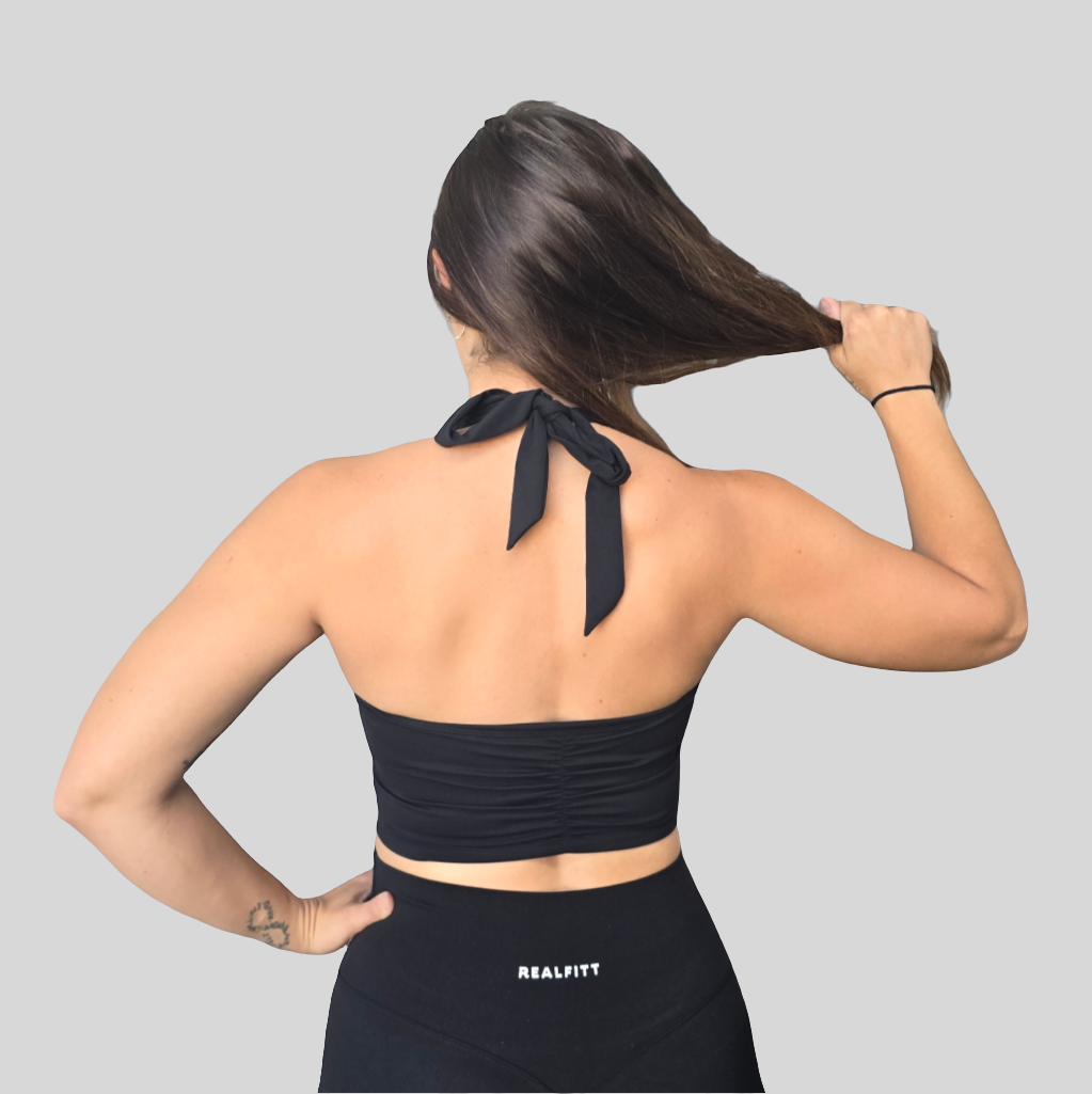 Tie Up Halter Top Black