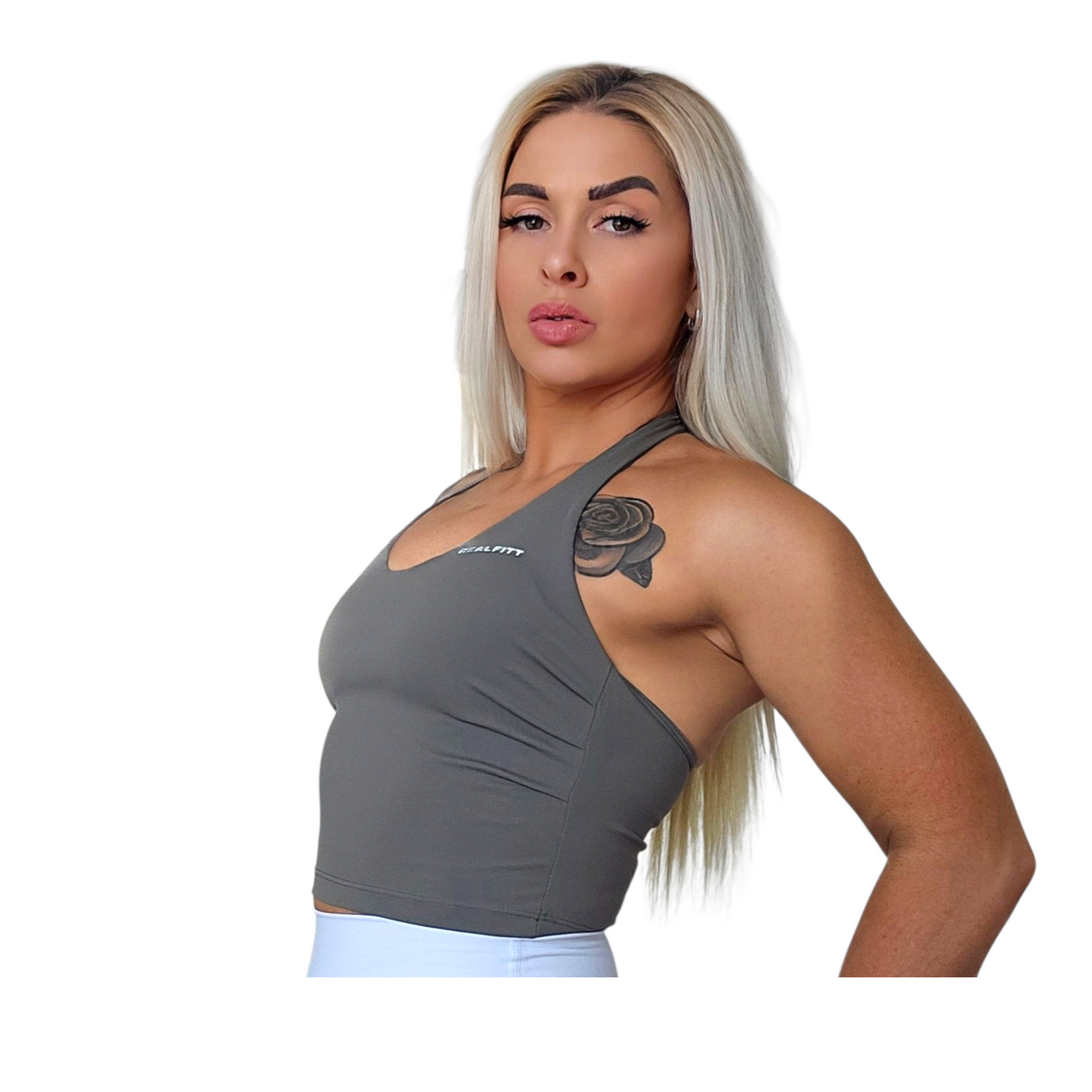 Basic Halter-Neck Sports Cropped Top in Green