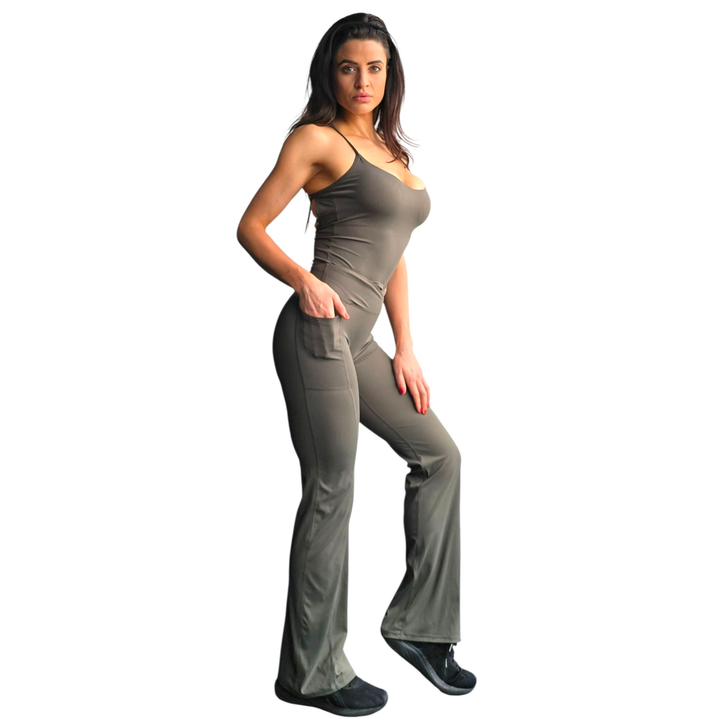 Icon Non-Visible Scrunch Flares in Army Green with  Pockets