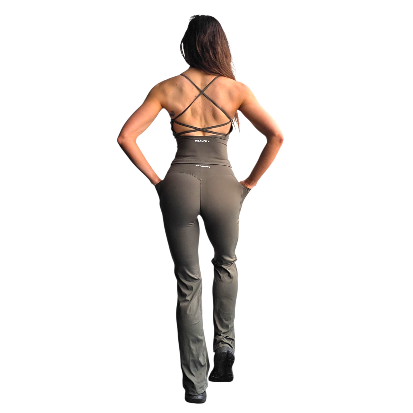 Icon Non-Visible Scrunch Flares in Army Green with  Pockets