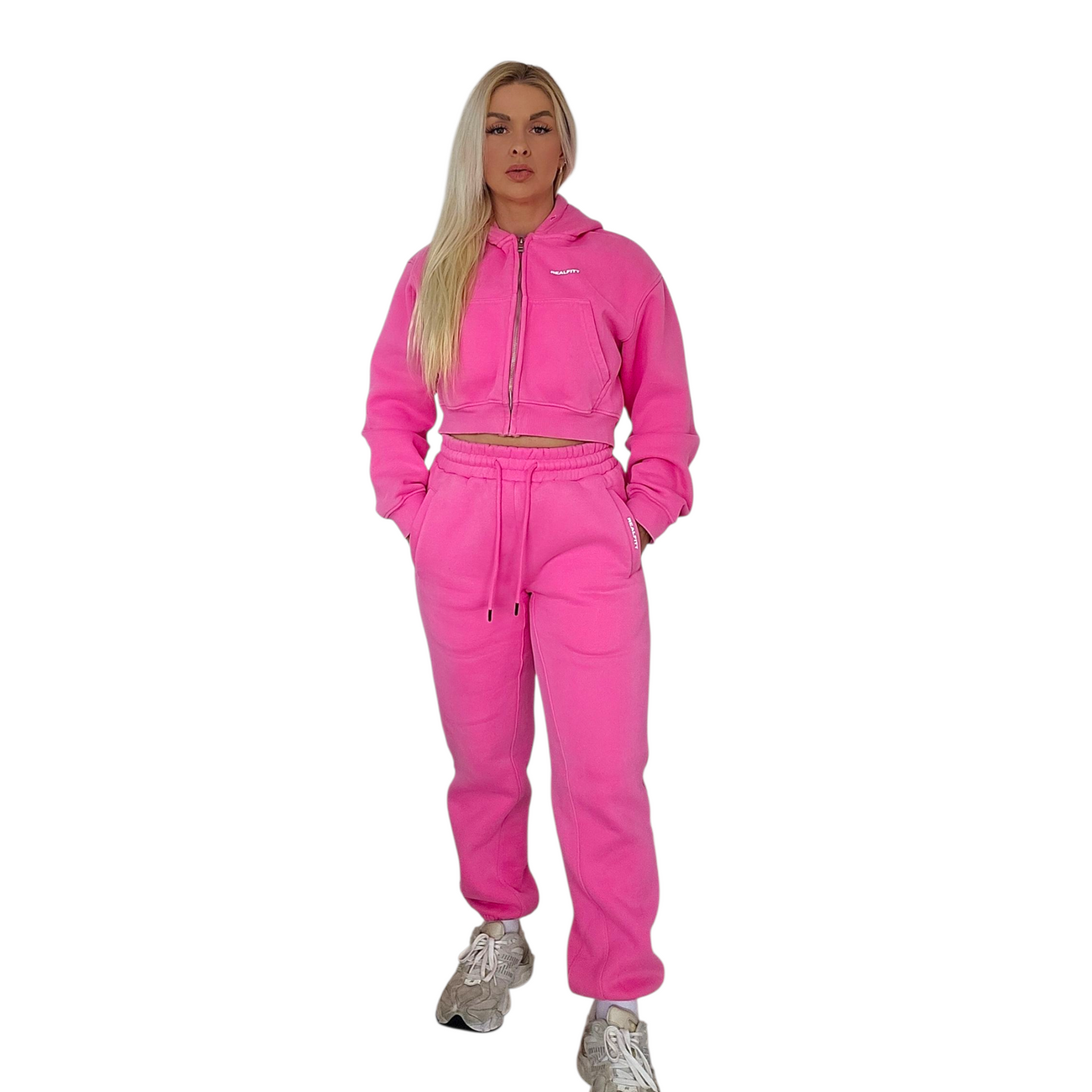 RealFitt Plush Cropped Zip Hoodie in Pink