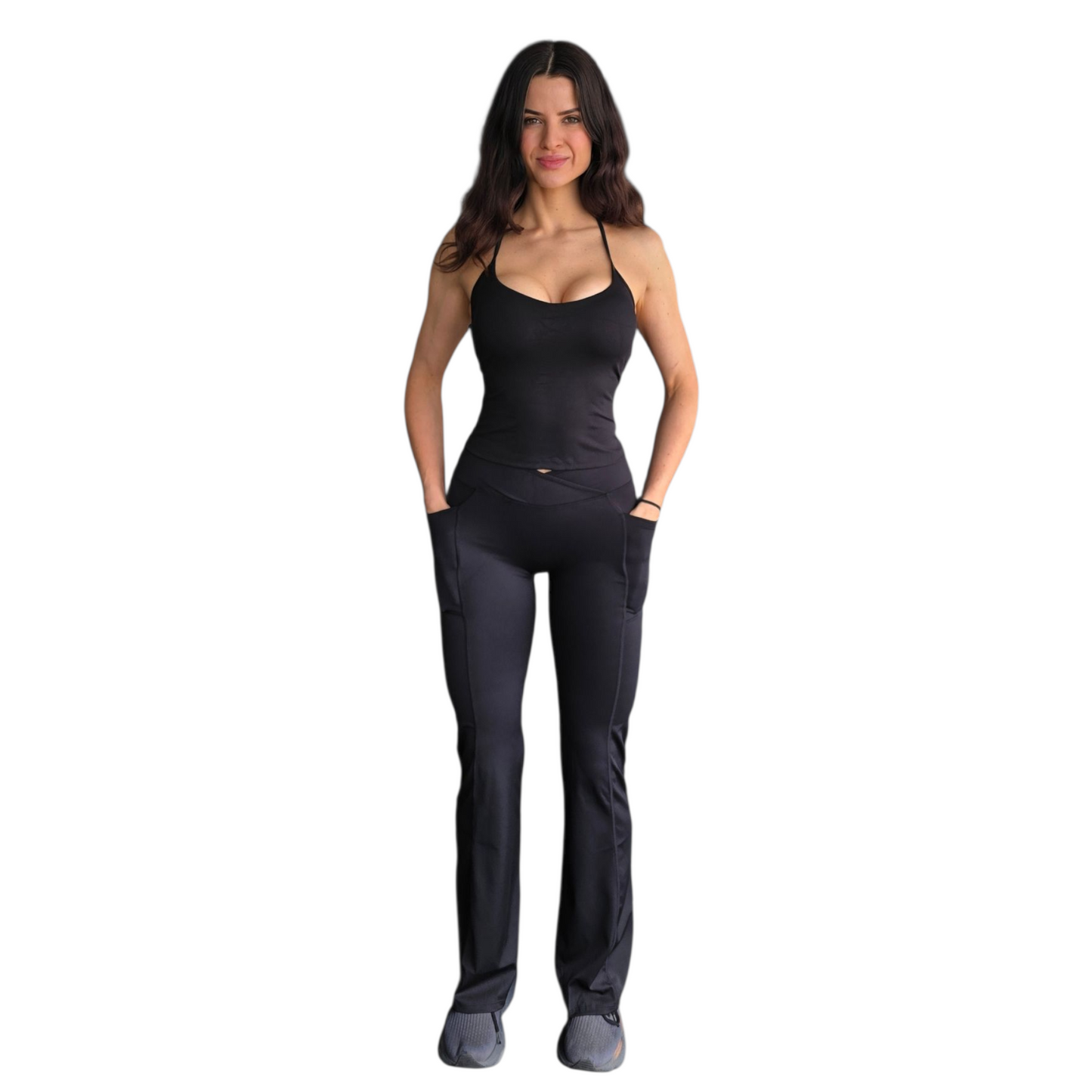 Icon Non-Visible Scrunch Flares in Black with Pockets