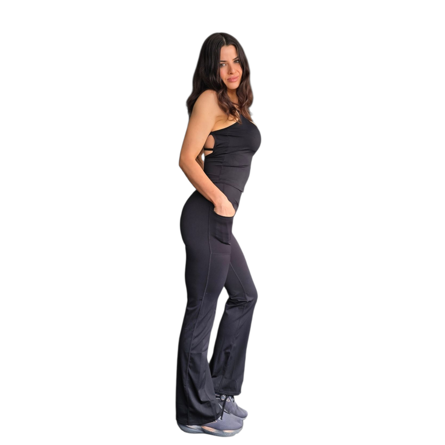 Icon Non-Visible Scrunch Flares in Black with Pockets