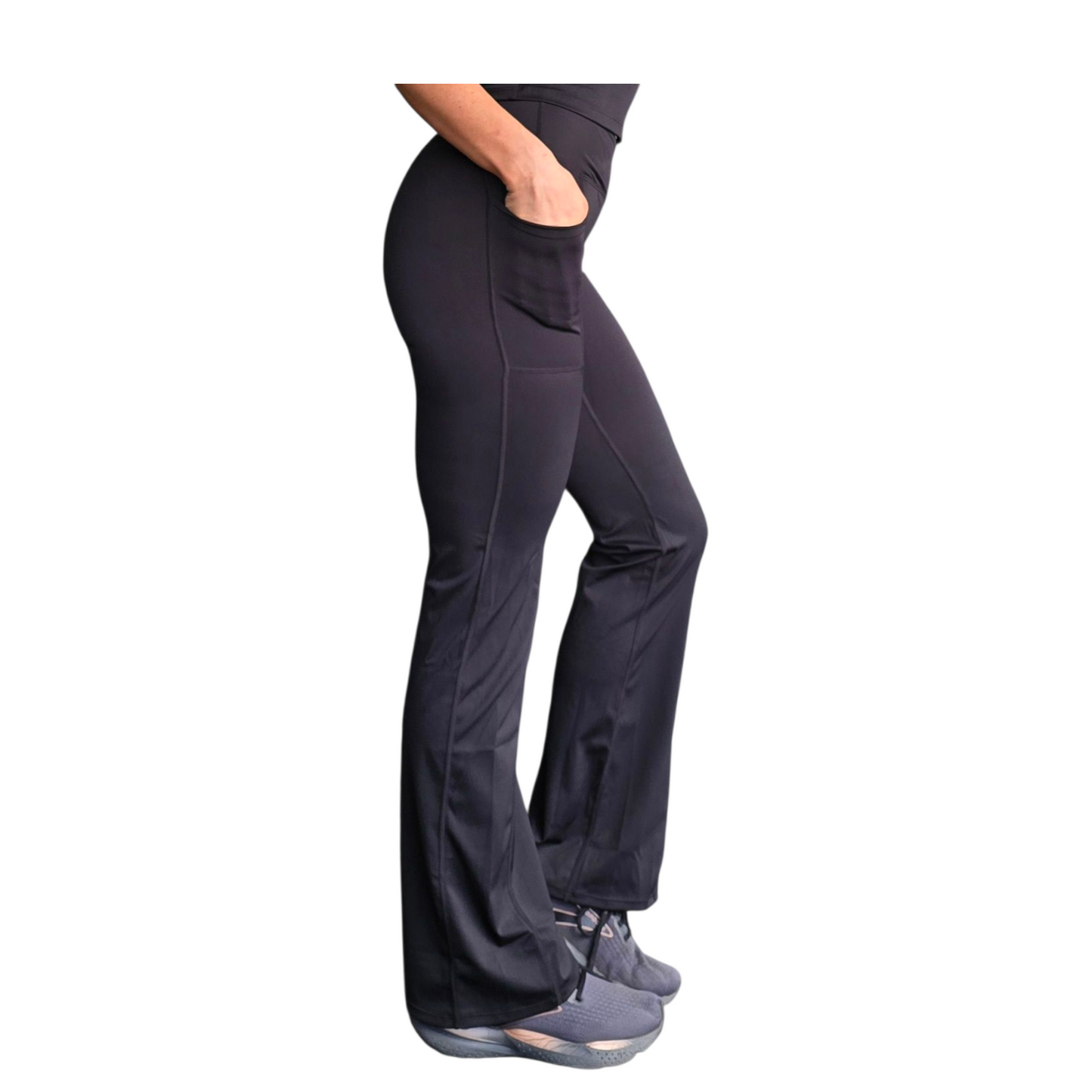 Icon Non-Visible Scrunch Flares in Black with Pockets
