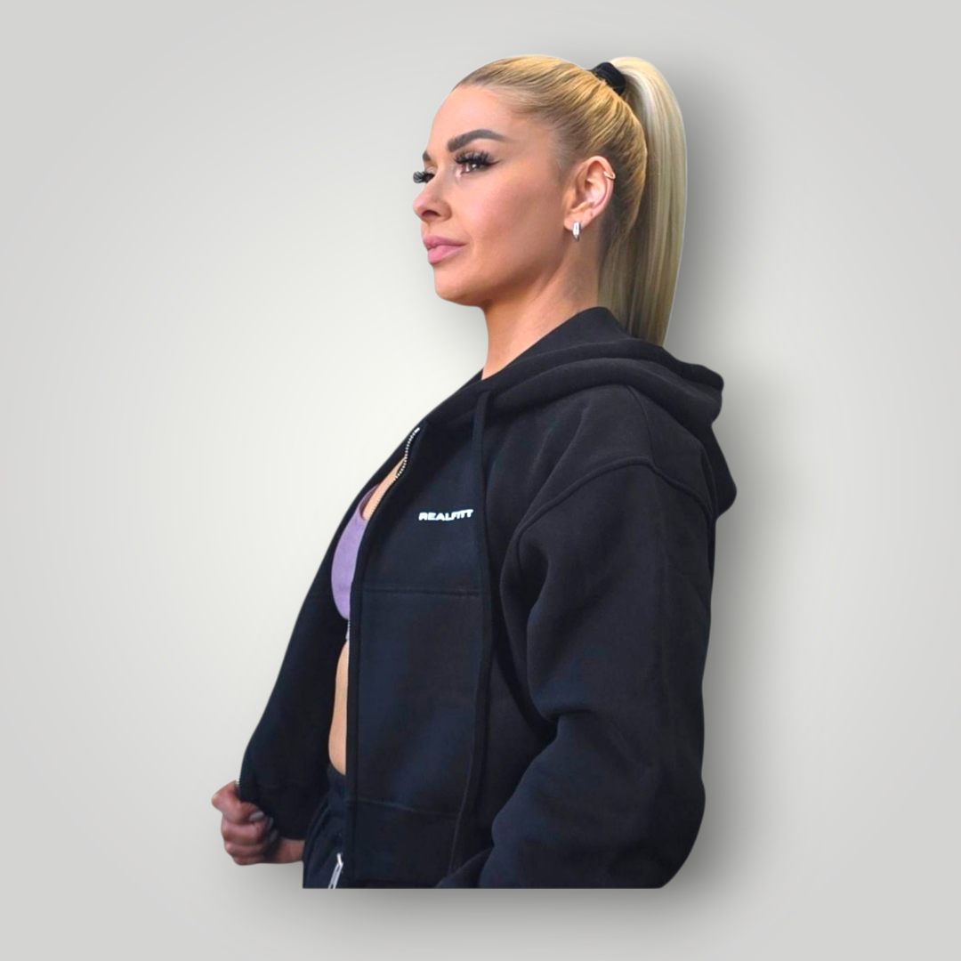 RealFitt Plush Cropped Hoodie in Black