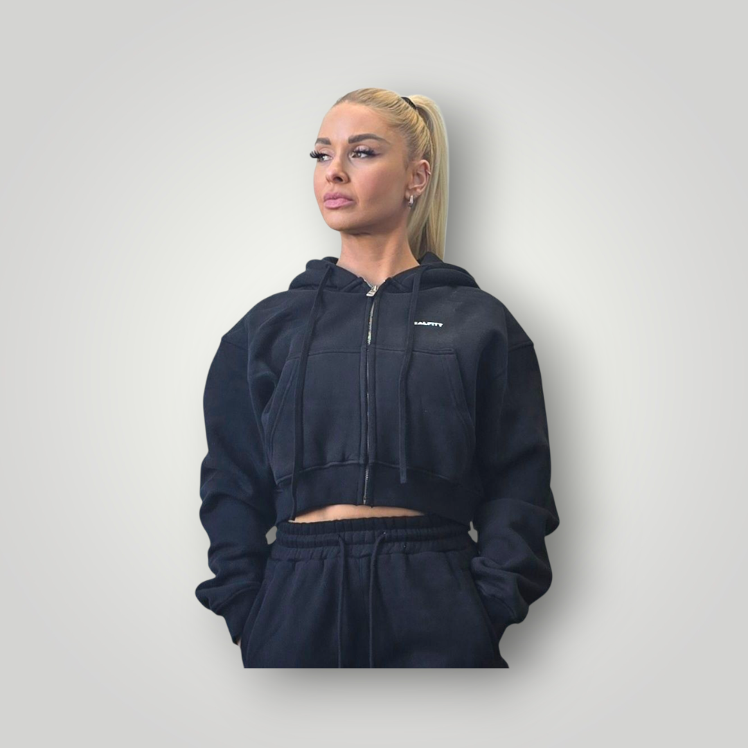 RealFitt Plush Cropped Hoodie in Black