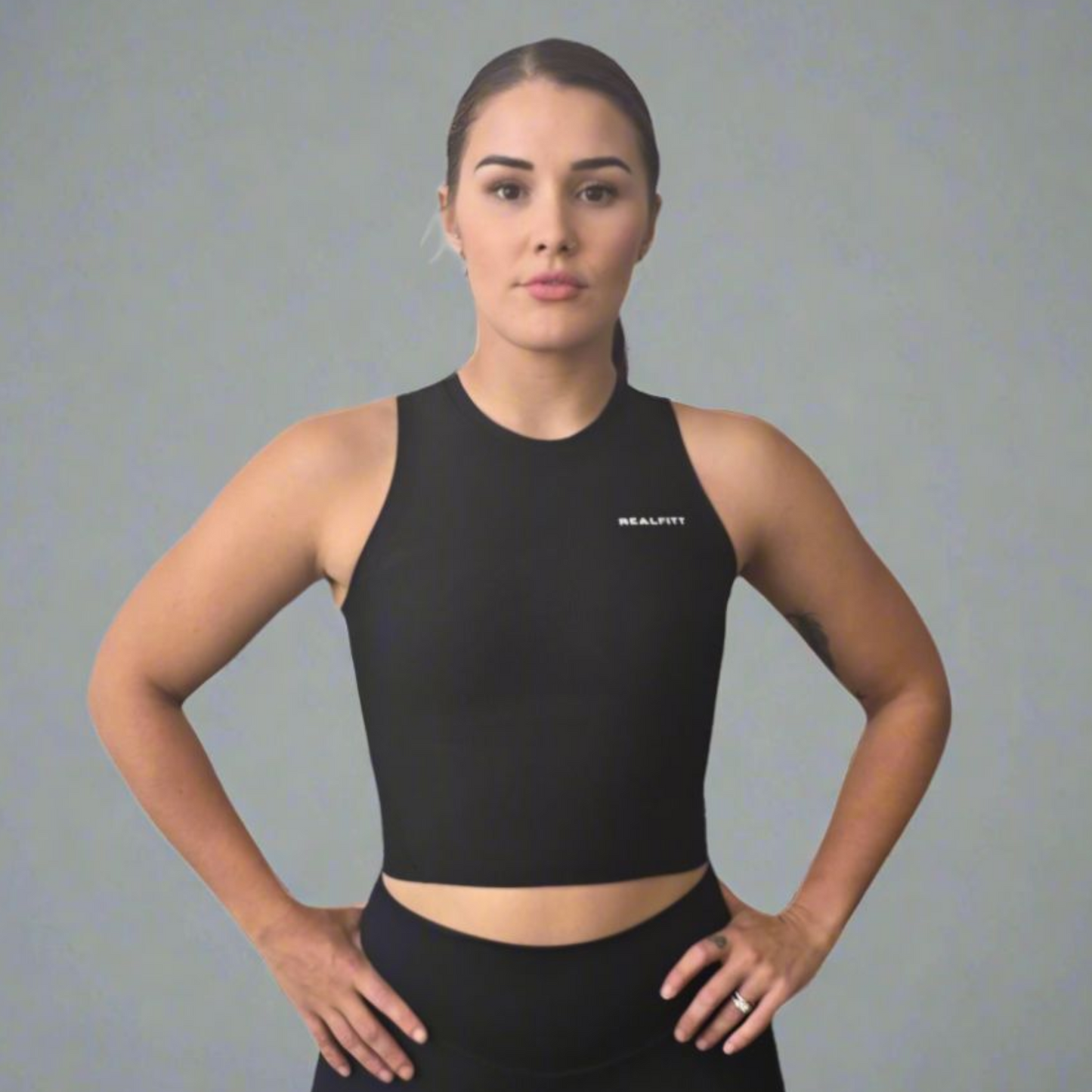 Ribbed High-neck Tank in Black