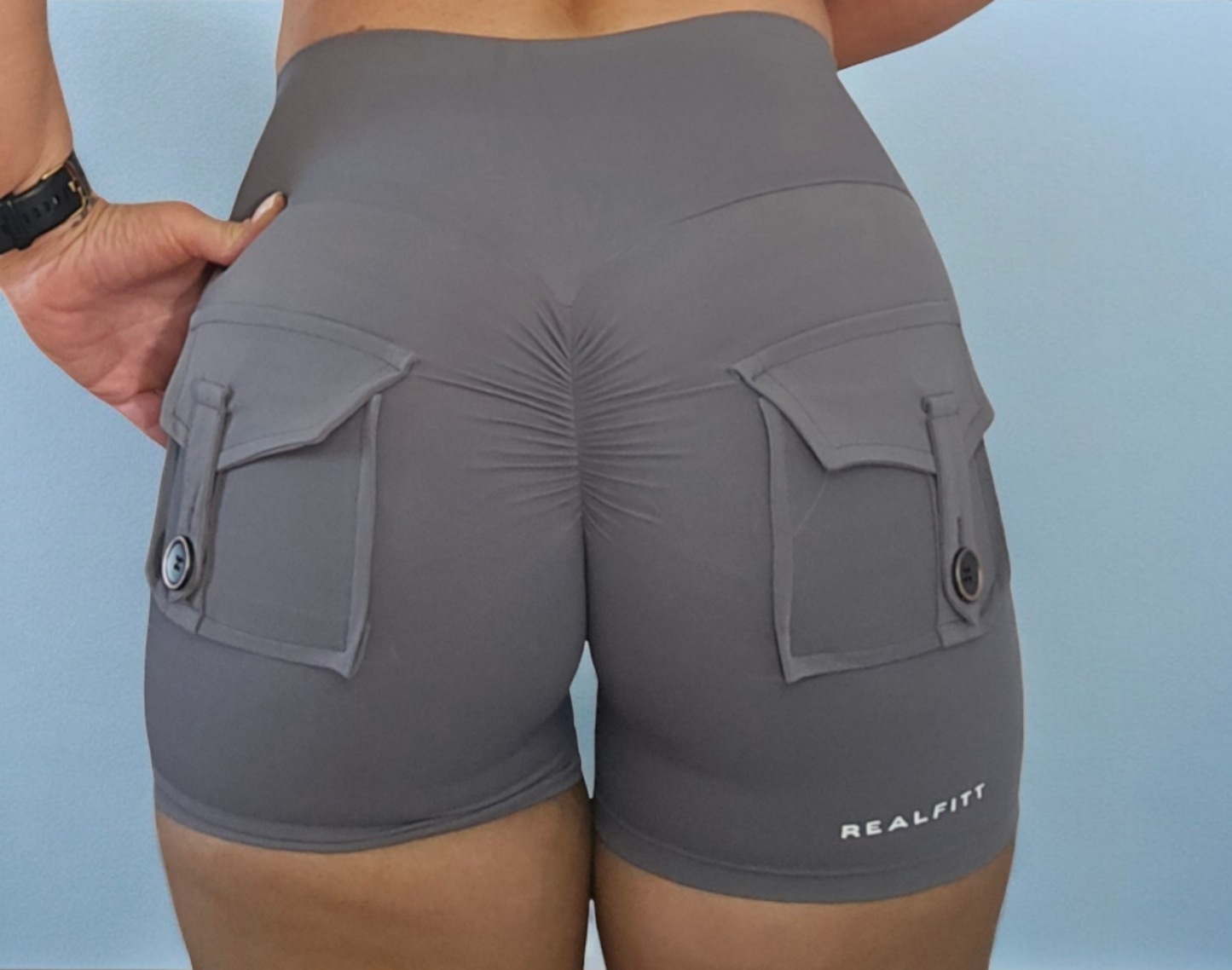 Pocket Scrunch Booty Shorts in Grey