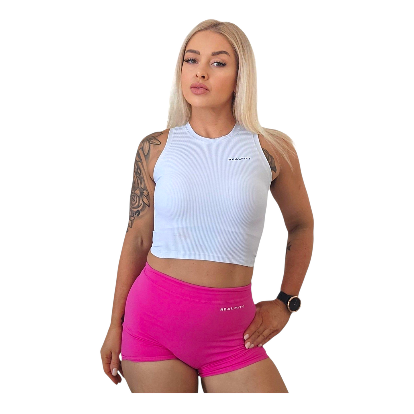 Ribbed High-Neck Tank in White