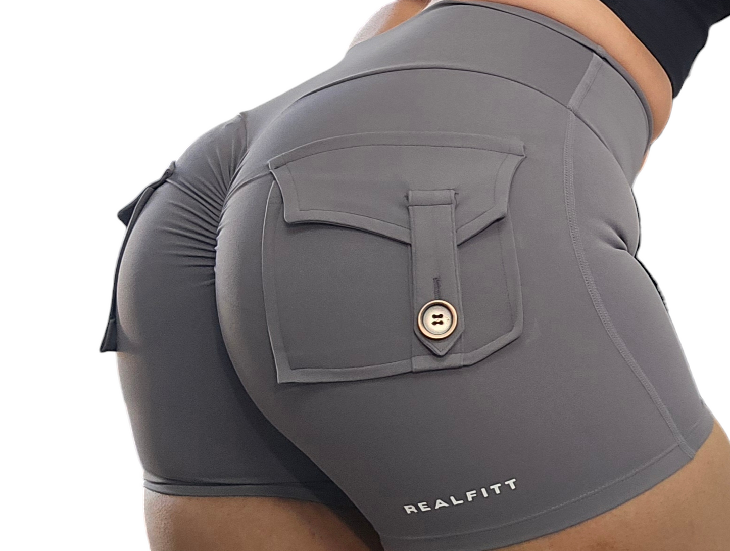 Pocket Scrunch Booty Shorts in Grey