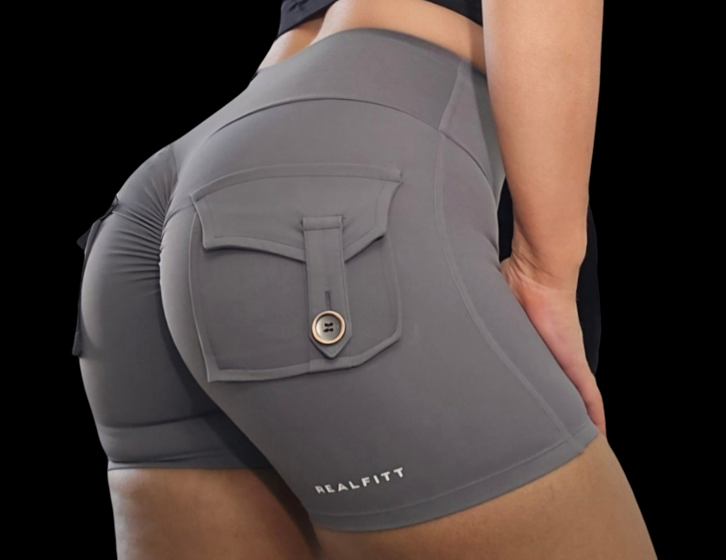 Pocket Scrunch Booty Shorts in Grey