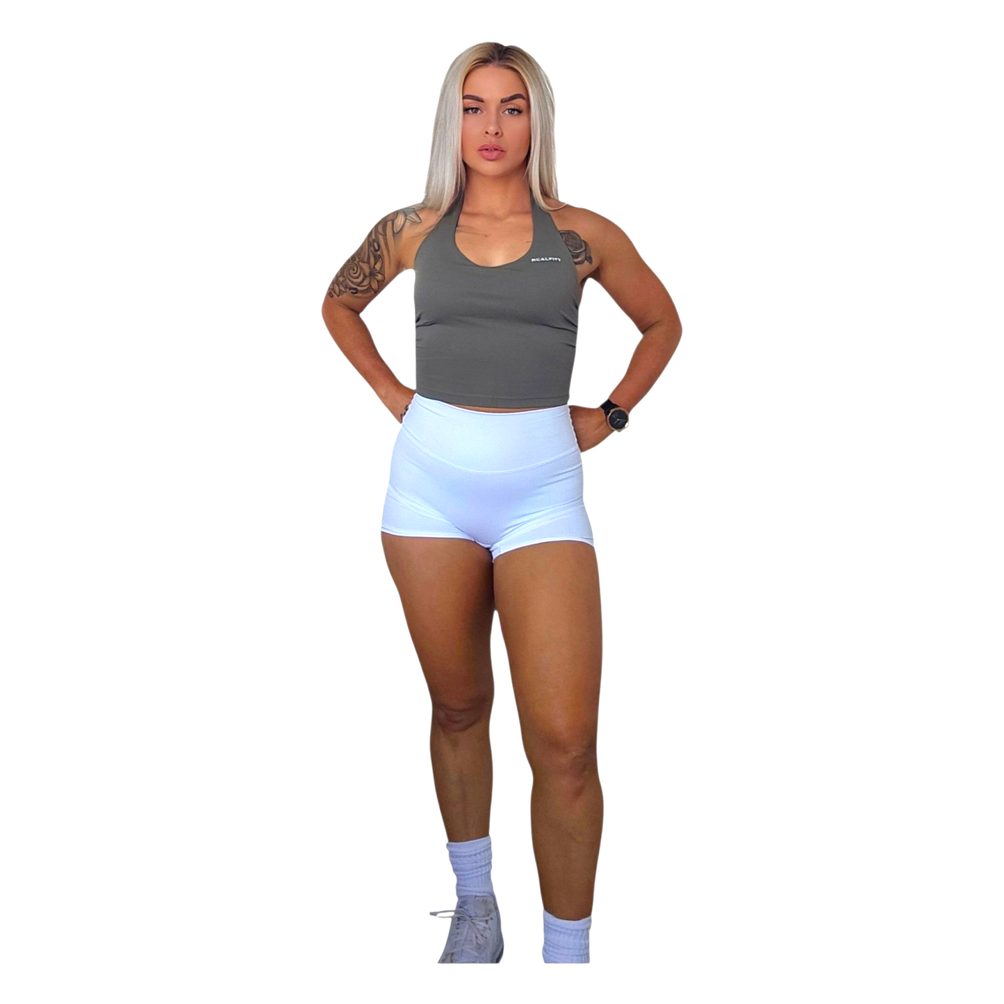 Basic Halter-Neck Sports Cropped Top in Green