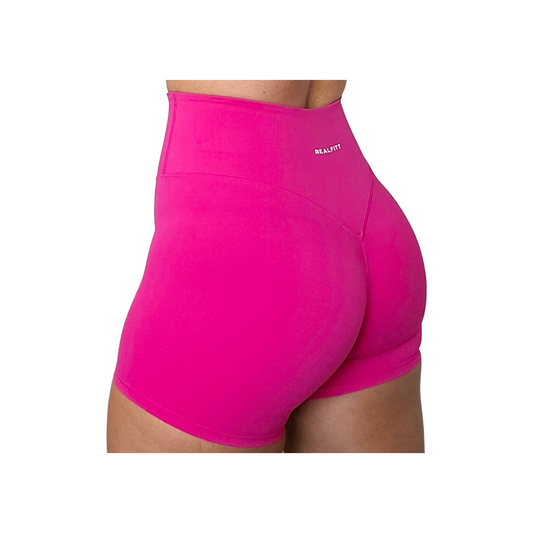 NSV Self Care High-Waisted Non-Visible Scrunch Shorts in Fuscha Pink