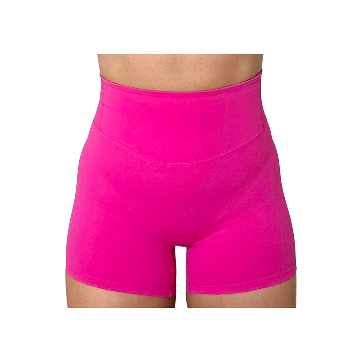 NSV Self Care High-Waisted Non-Visible Scrunch Shorts in Fuscha Pink