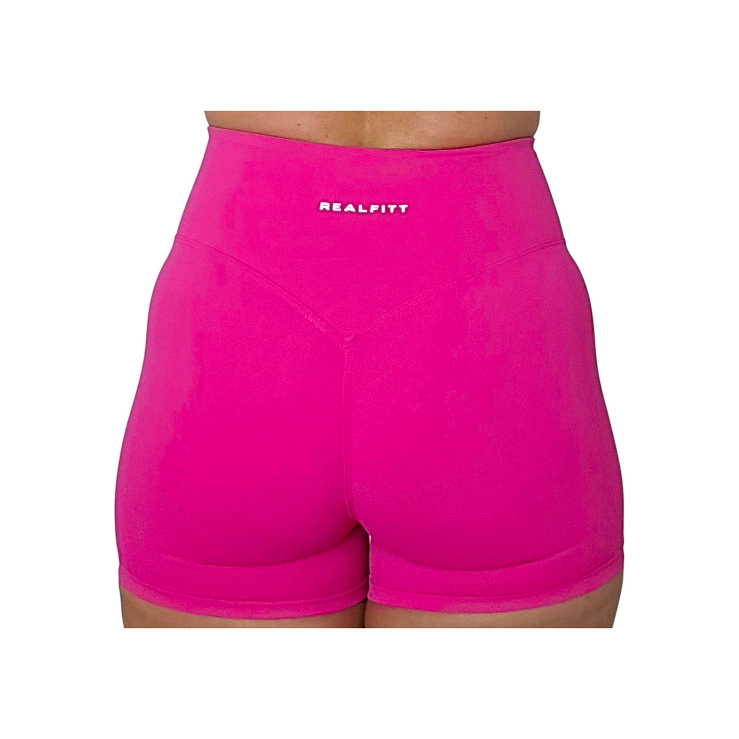 NSV Self Care High-Waisted Non-Visible Scrunch Shorts in Fuscha Pink