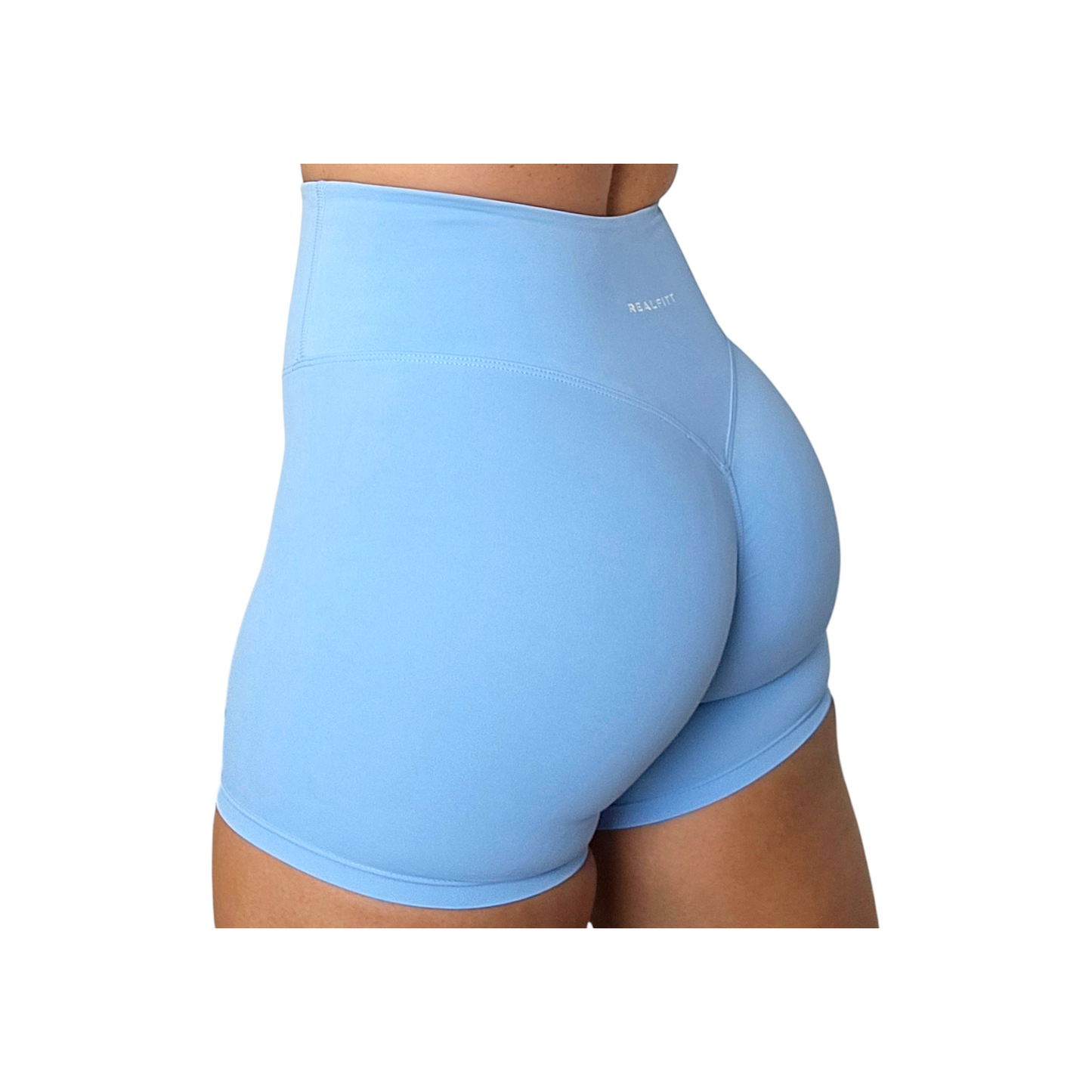 NSV Self Care High-Waisted Non-Visible Scrunch Shorts in Sky Blue