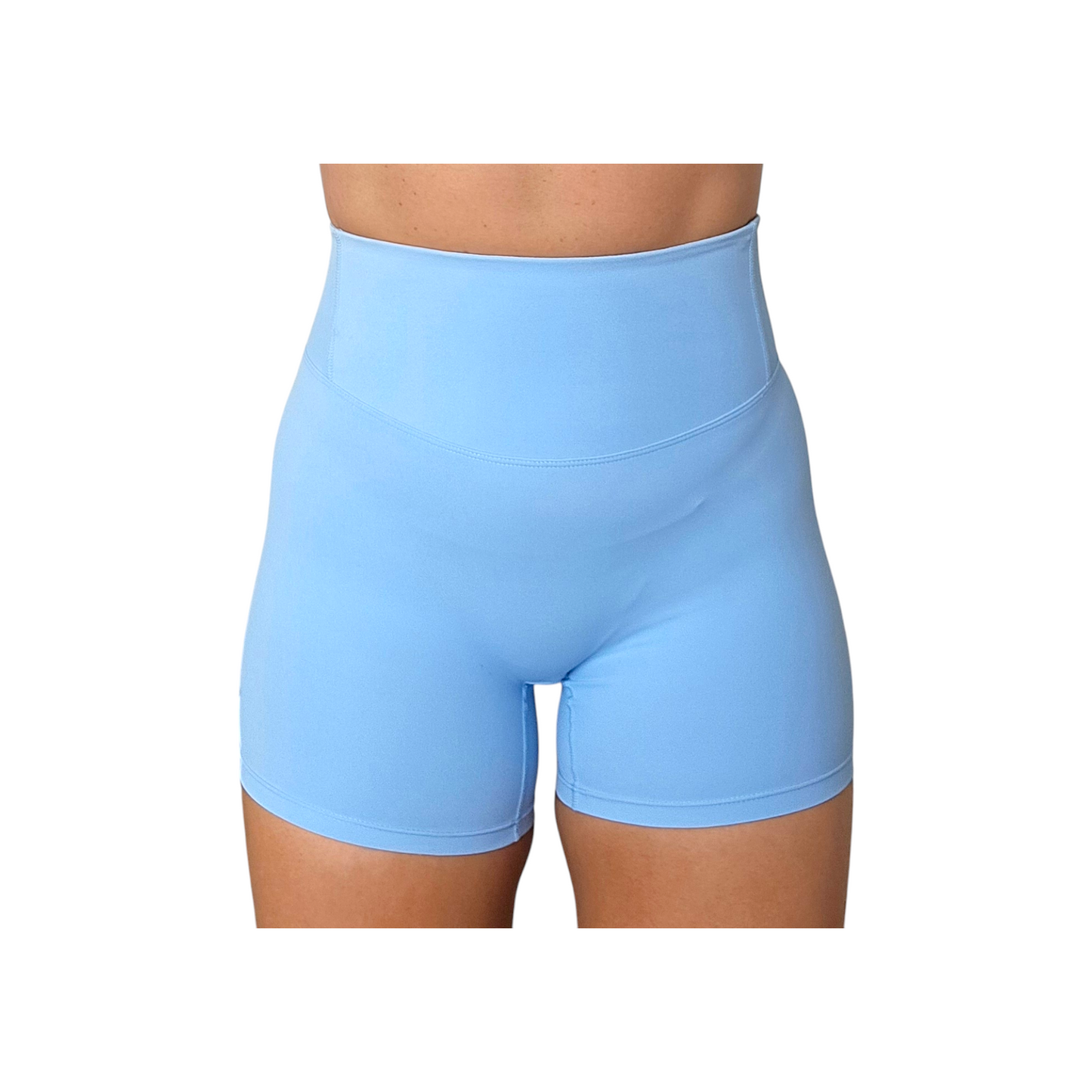 NSV Self Care High-Waisted Non-Visible Scrunch Shorts in Sky Blue