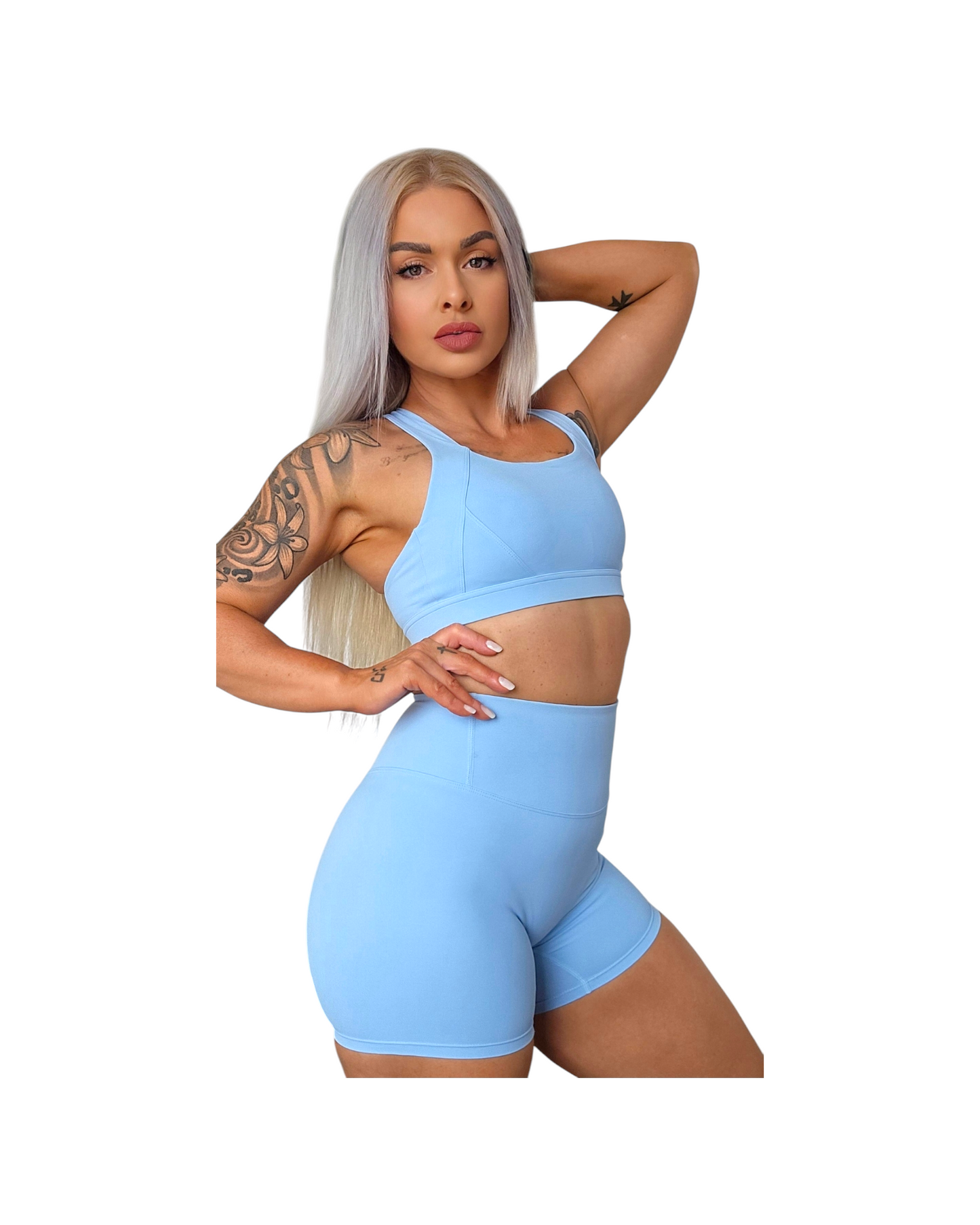 NSV Self Care High-Waisted Non-Visible Scrunch Shorts in Sky Blue