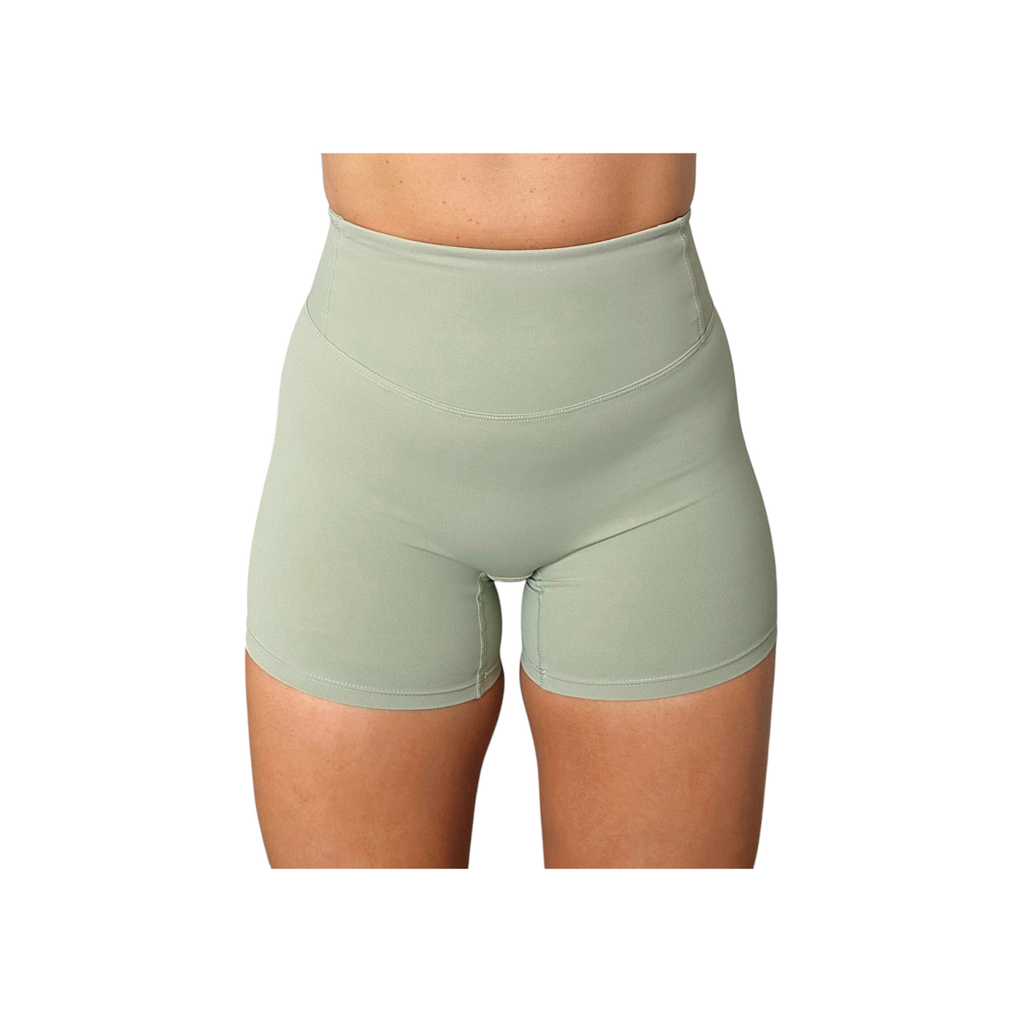 NSV Self Care High-Waisted     Non-Visible Scrunch Shorts in Matcha
