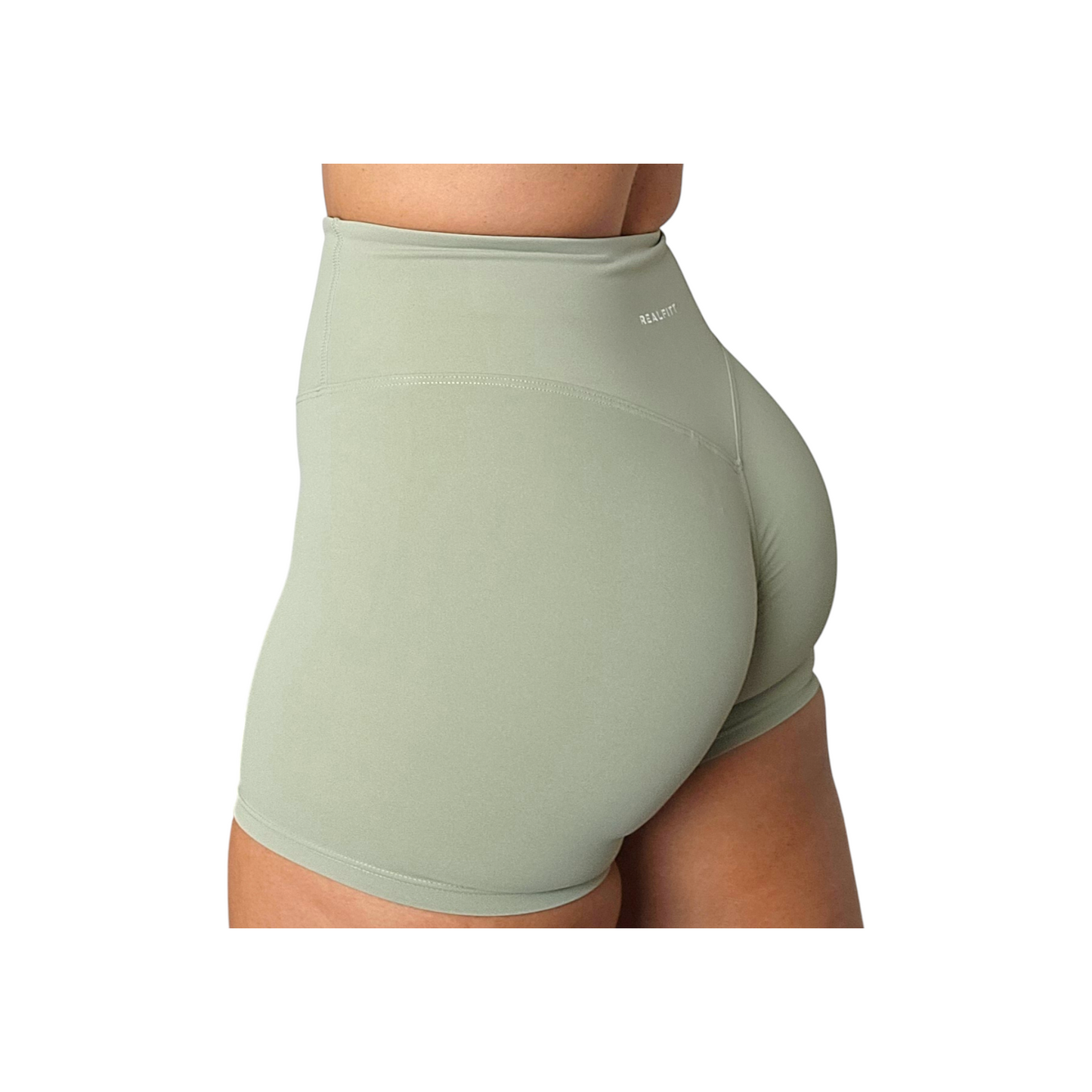 NSV Self Care High-Waisted     Non-Visible Scrunch Shorts in Matcha