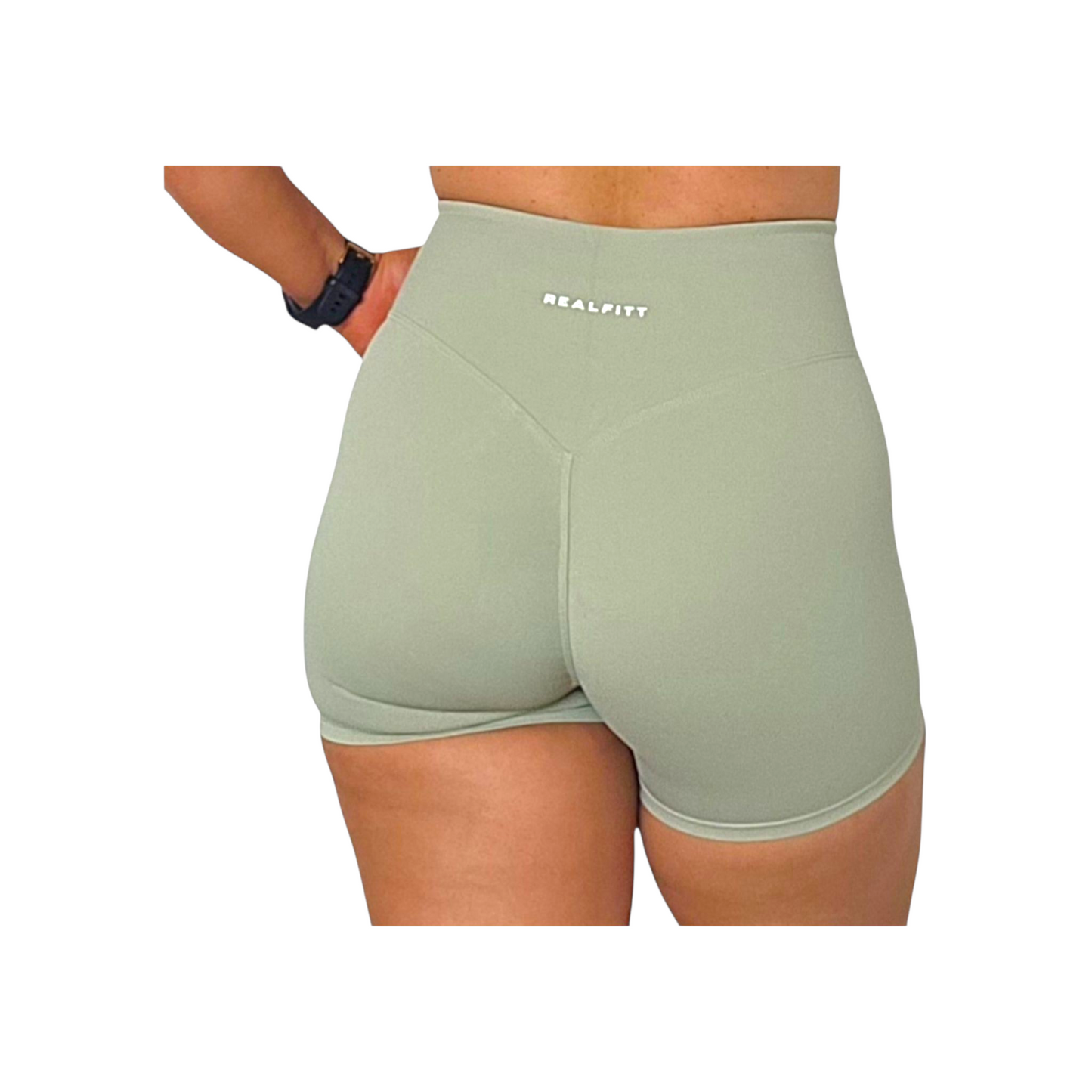 NSV Self Care High-Waisted     Non-Visible Scrunch Shorts in Matcha