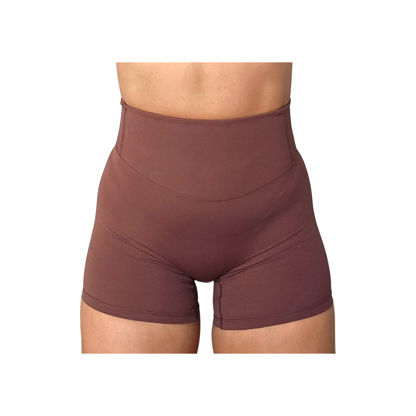 NSV Self Care High-Waisted Non-Visible Scrunch Shorts in Coffee