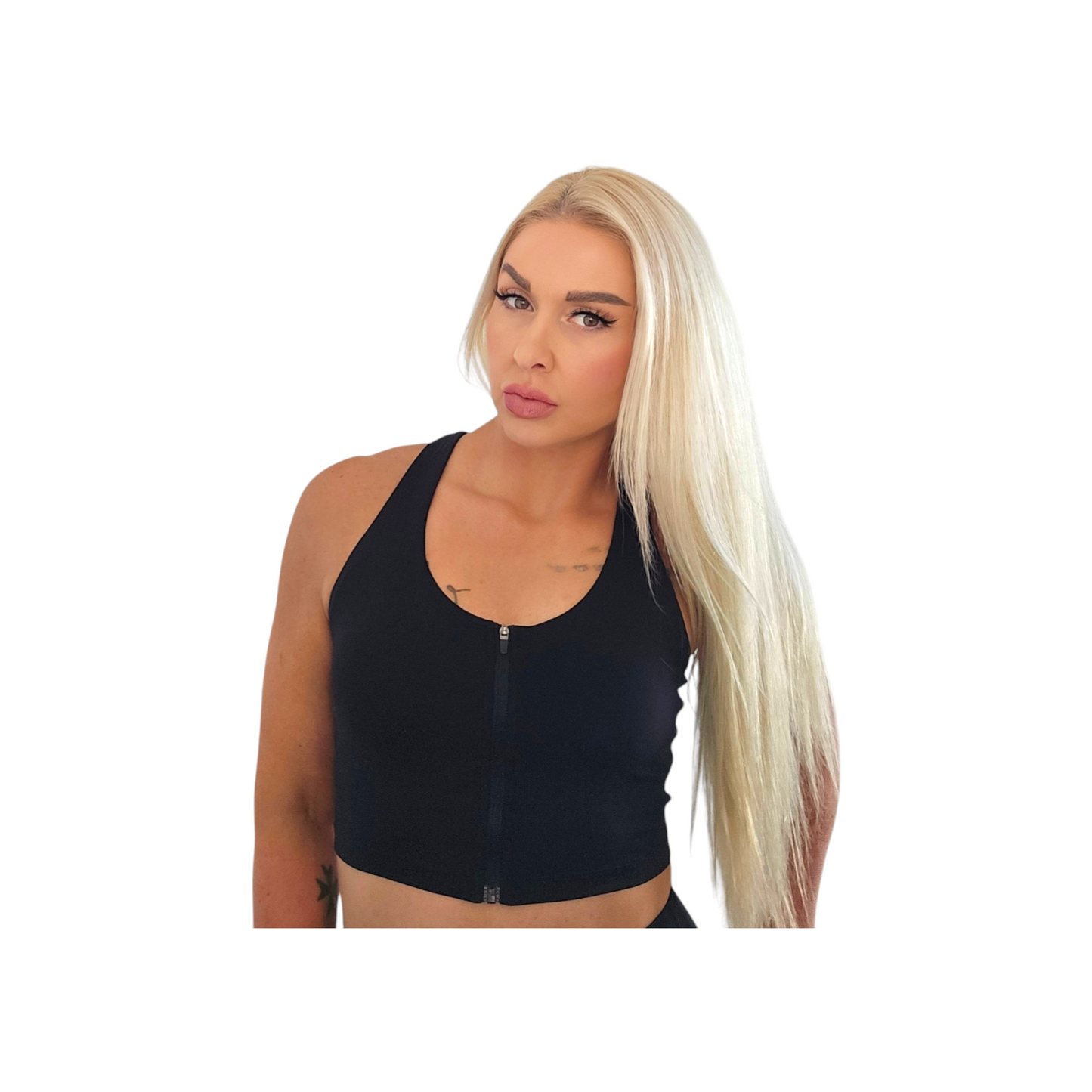 Zip Up Crop Top in Black