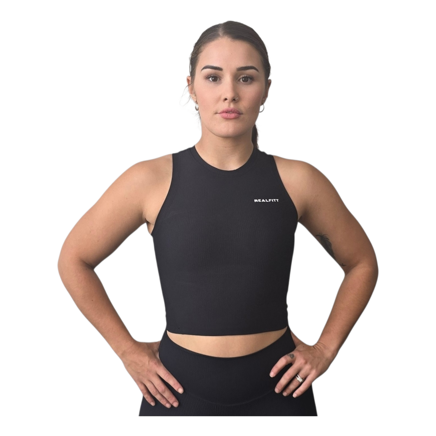 Ribbed High-neck Tank in Black