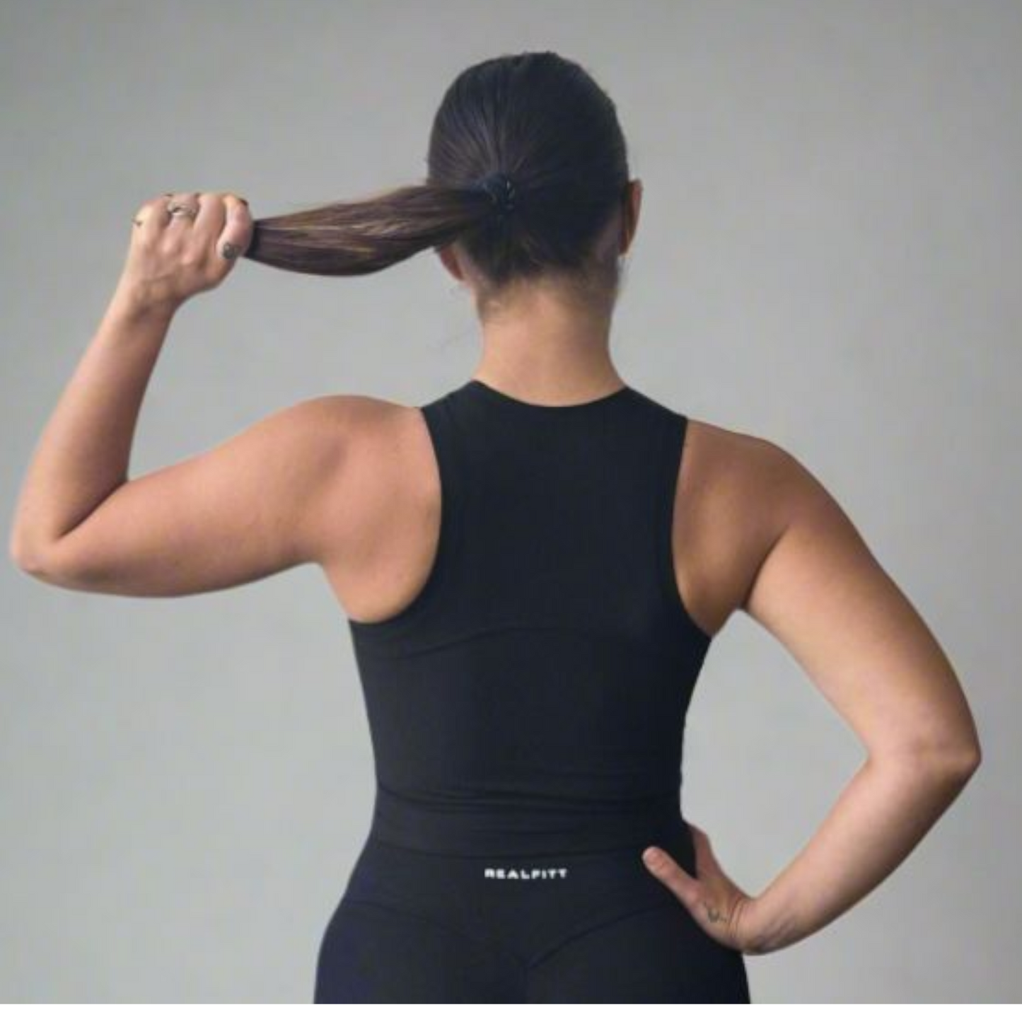 Ribbed High-neck Tank in Black