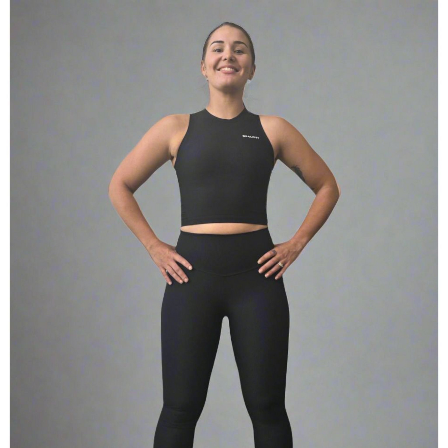 Ribbed High-neck Tank in Black