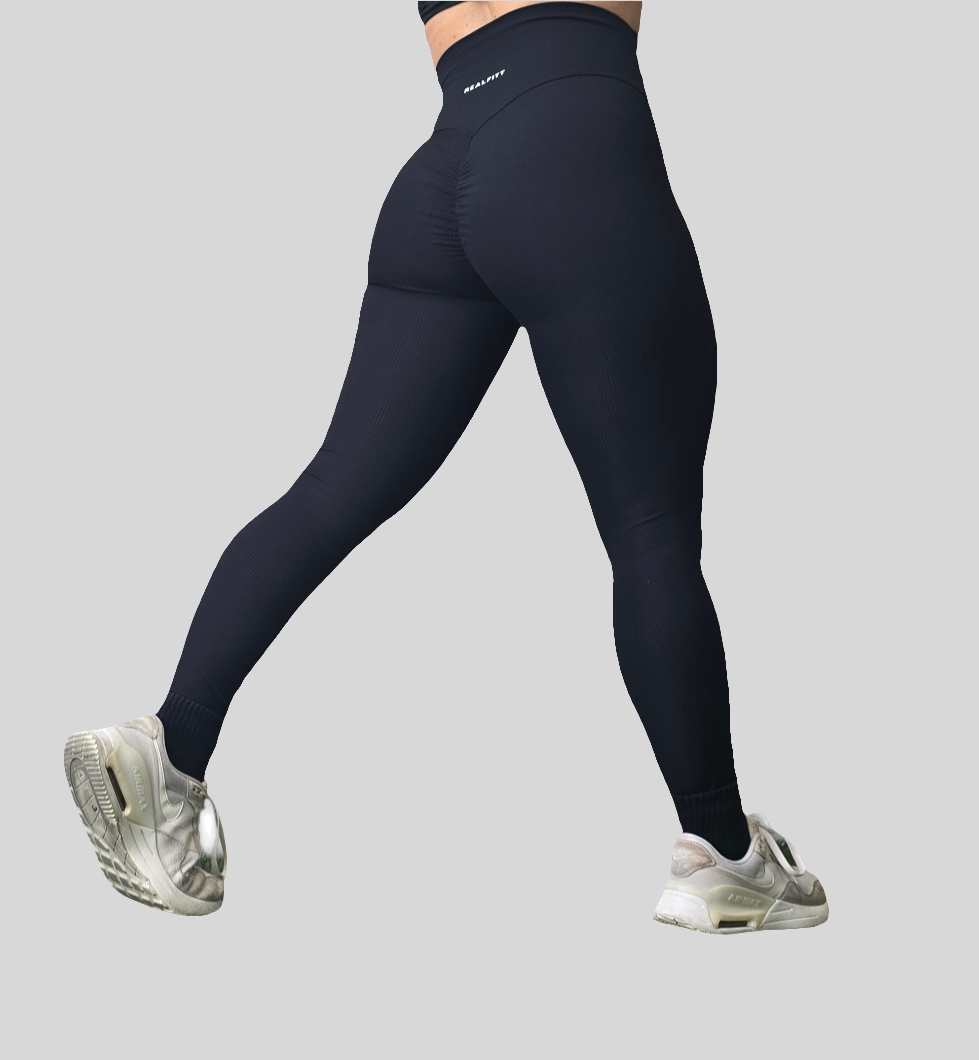 Scrunch Bum Lift Ribbed Leggings in Black