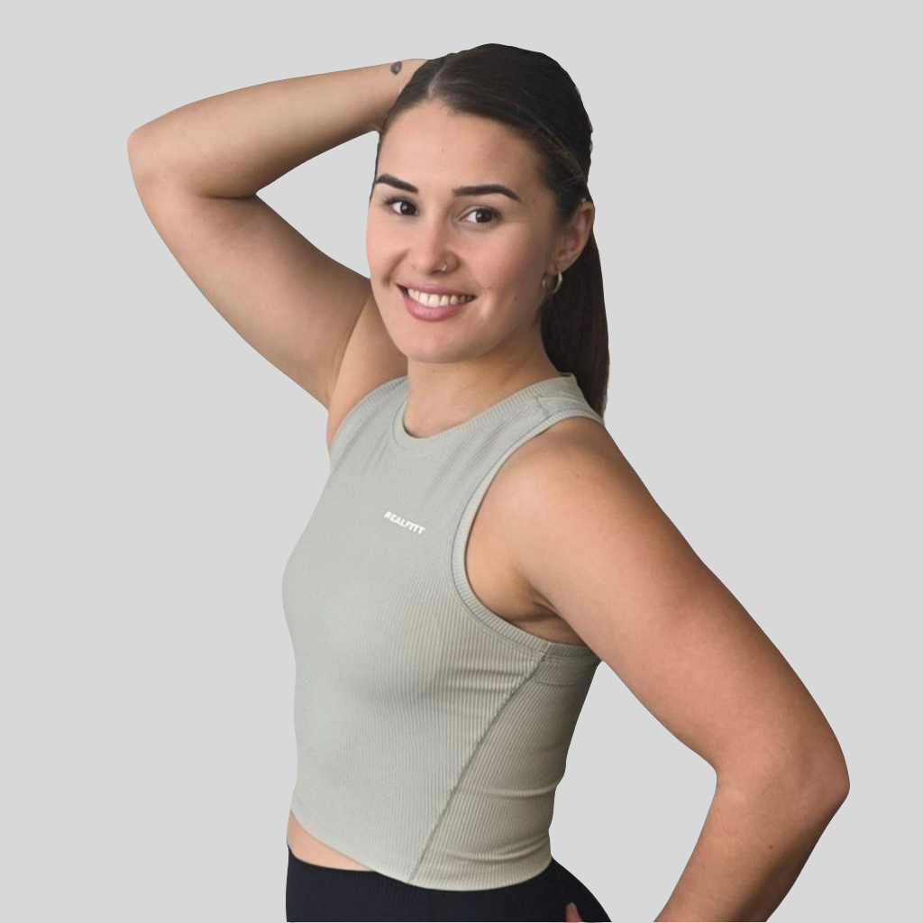 Ribbed High-Neck Tank in Light Green