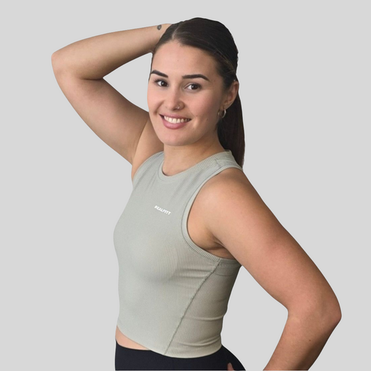 Ribbed High-Neck Tank in Light Green
