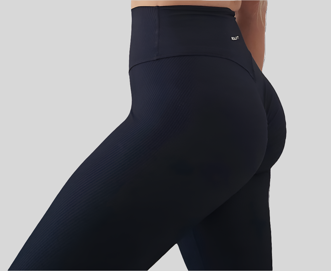 Scrunch Bum Lift Ribbed Leggings in Black
