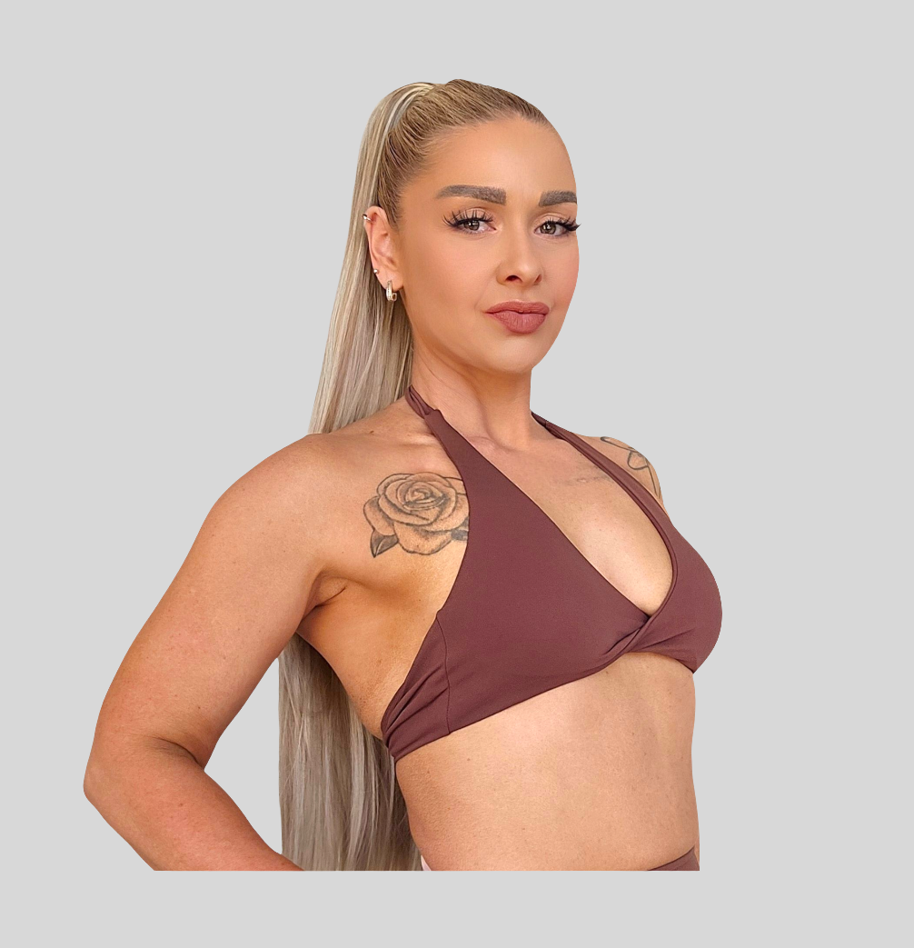 Self Love Halter Twist Bra in Coffee