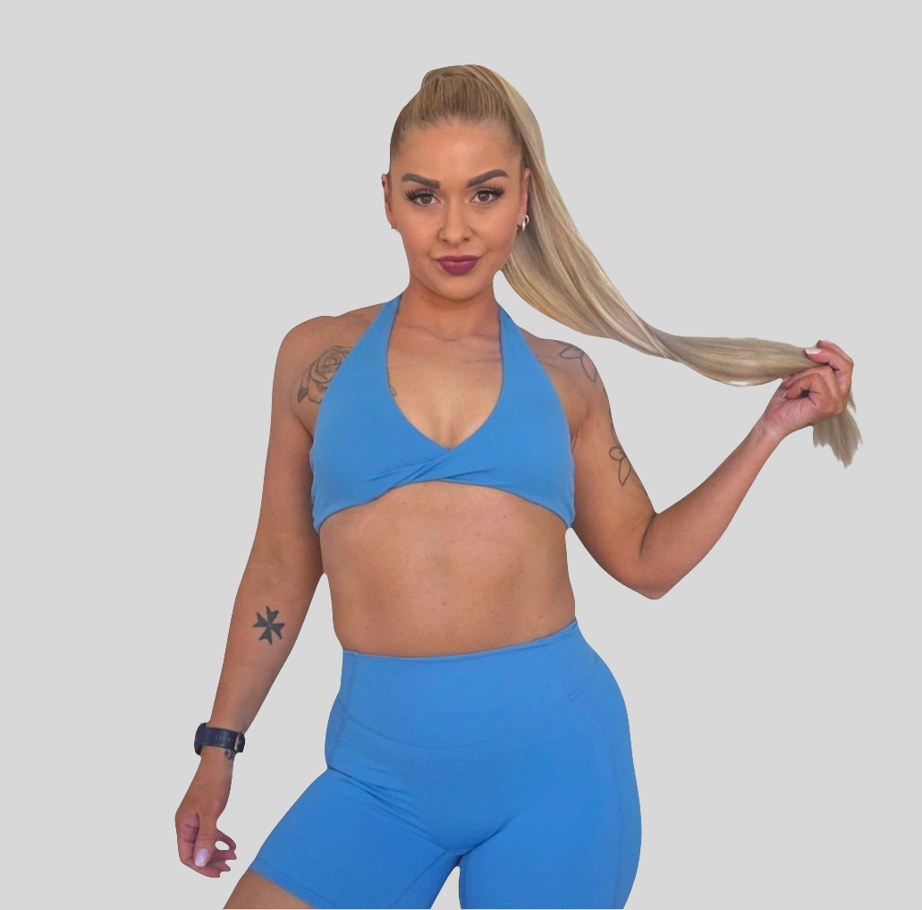 Self Love Halter Twist Bra in Blue