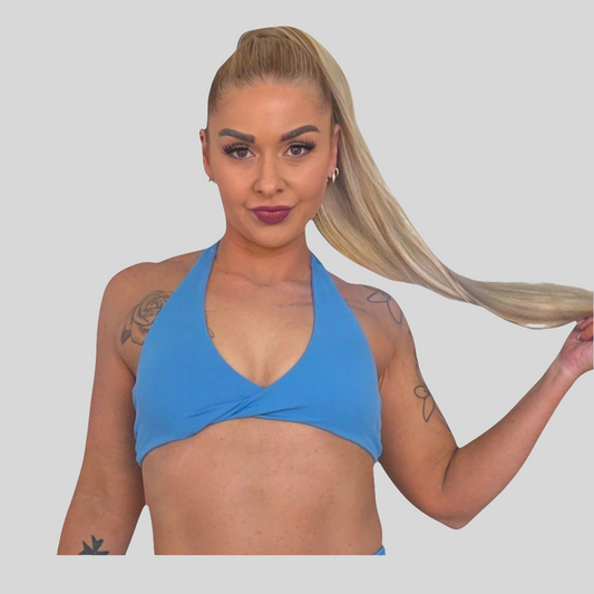 Self Love Halter Twist Bra in Blue