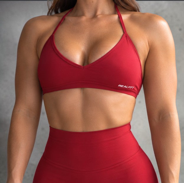 Siren Halter Bra with Adjustable String Straps in Red