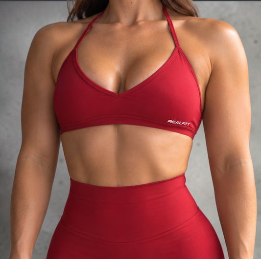 Siren Halter Bra with Adjustable String Straps in Red