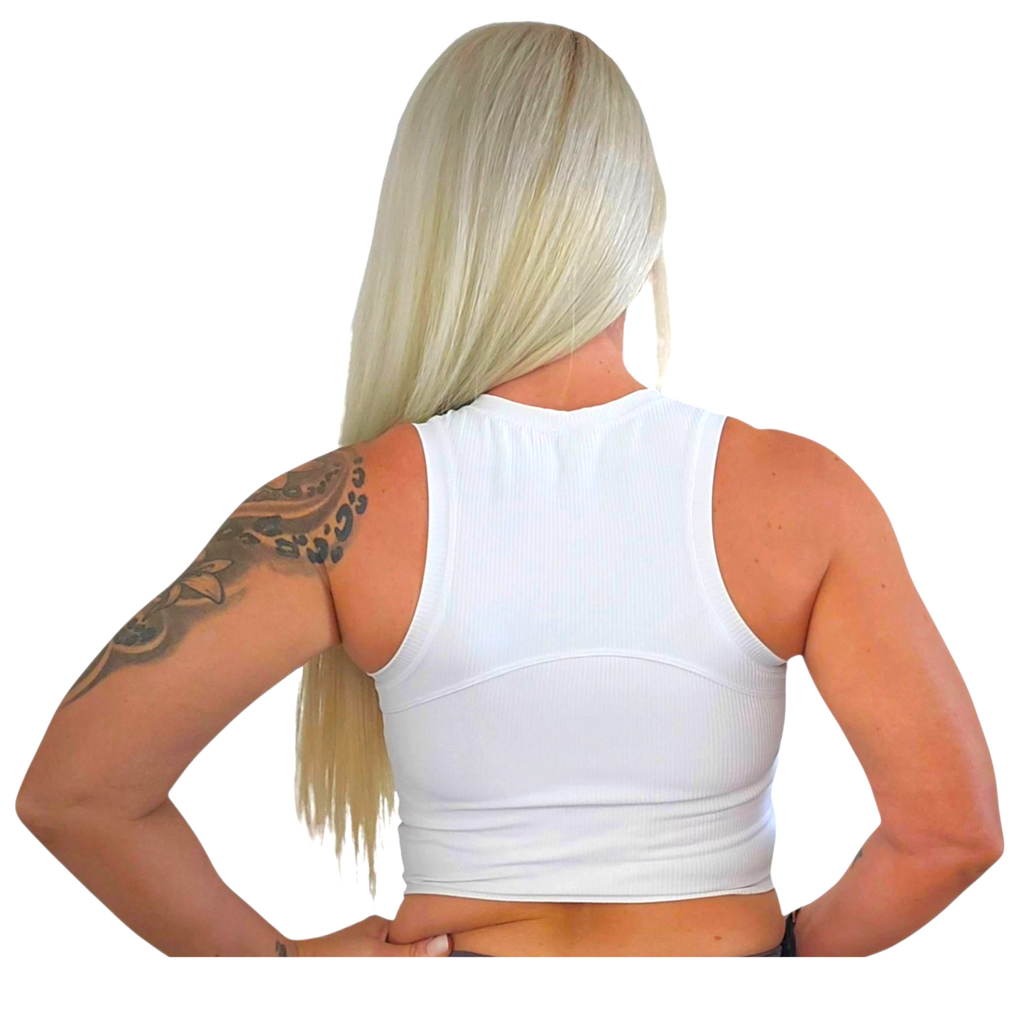 Ribbed High-Neck Tank in White