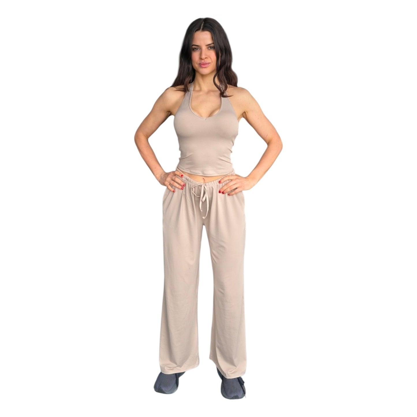 Essentials Wide Leg Pump Cover Pants in Beige