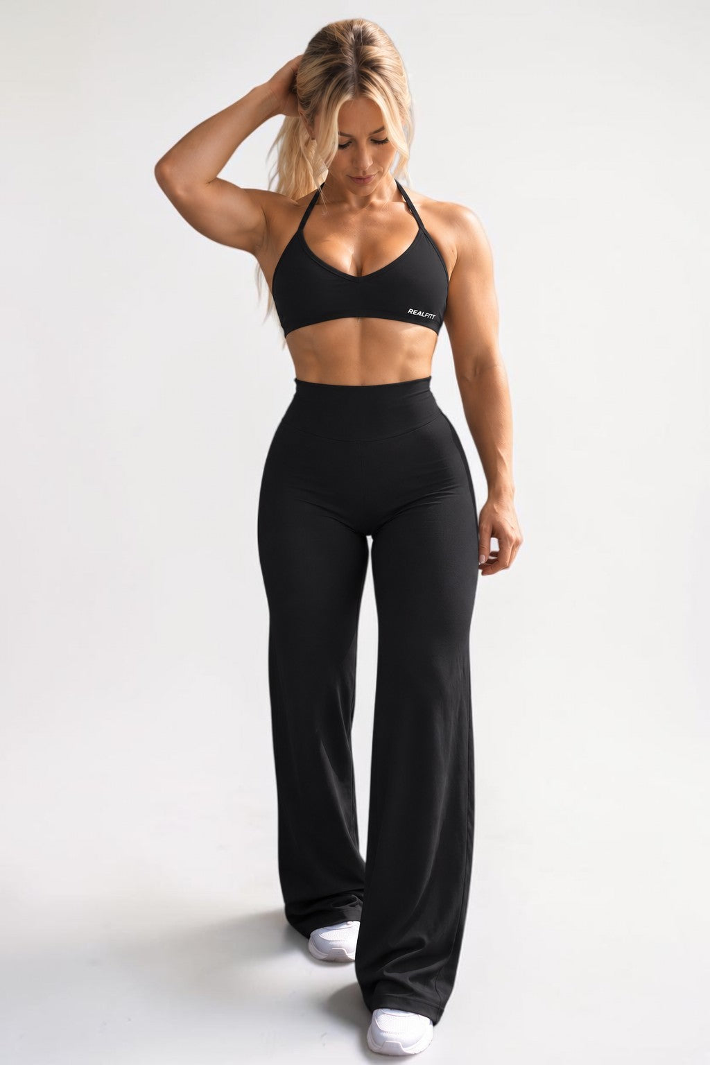 Siren Halter Bra with Adjustable String Straps in Black