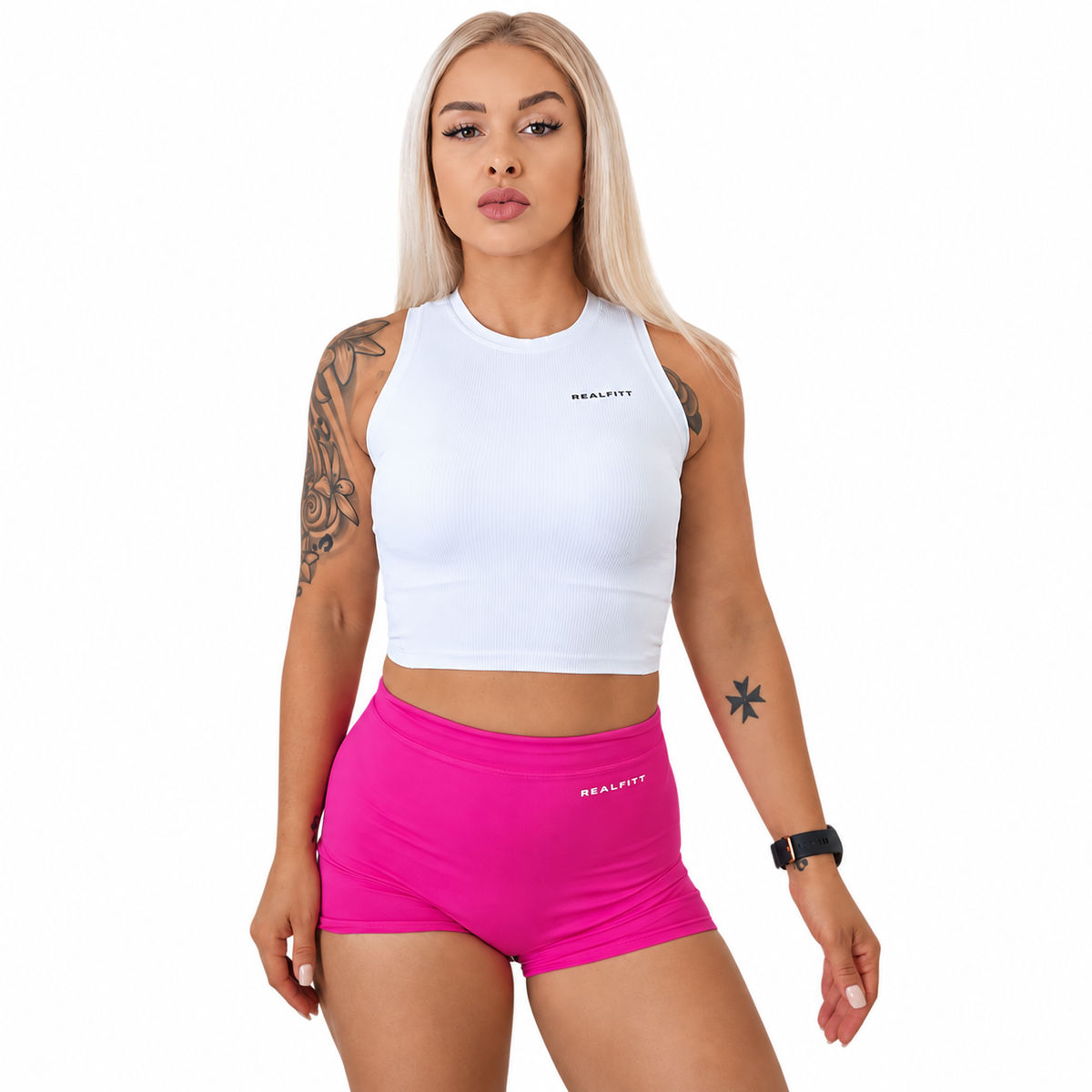 Ribbed High-Neck Tank in White