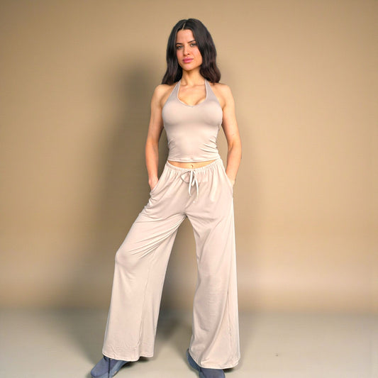 Essentials Wide Leg Pump Cover Pants in Beige